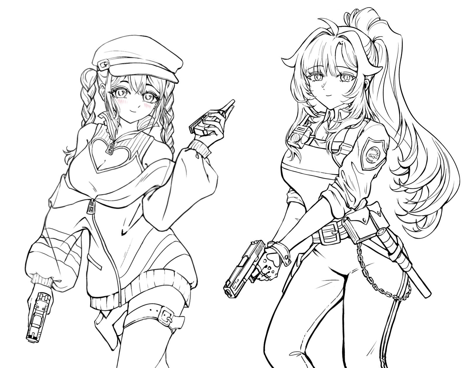 Lineart and Character Designs for Nuri and Karina from "Hostage Heart"